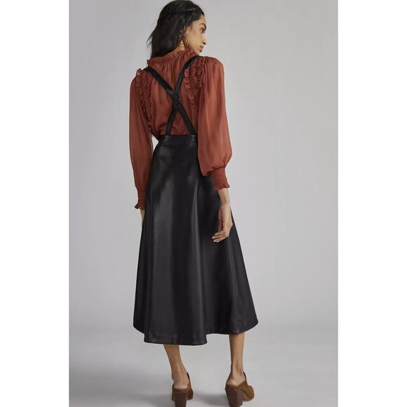 NWT Anthropologie Black Faux Leather Pinafore Skirt - Size 8 - Picture 2 of 10